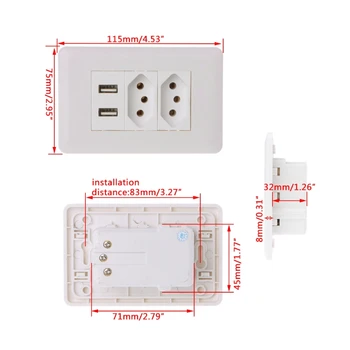 15A PereteDublă Standard de Alimentare Adaptor de Priza Dual Porturi USB, Incarcator Panou de 5V 2.1 a